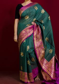 Premium Tussar Banarasi Silk Saree - db24008 Indian Designer Dresses, Dresses Traditional, Readymade Saree, Banarasi Silk Saree, Hand Woven Textiles, Tussar Silk Saree, Banarasi Saree, Traditional Clothes, Clothing Websites