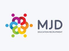 the mdd logo with colorful dots and letters in different colors on a white background