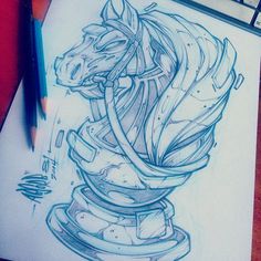 a pencil drawing of a horse head on top of a piece of paper next to a computer keyboard