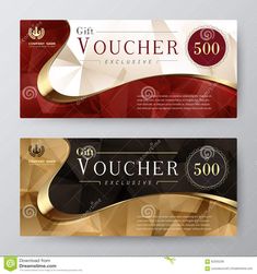 two gift voucher cards with gold and red design