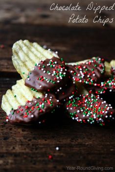 chocolate dipped potato chips with sprinkles on top