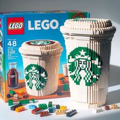 a lego starbucks cup and its contents