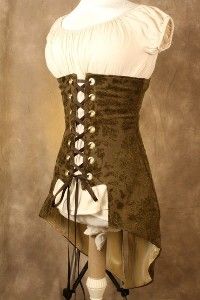 Deep Green Tailed Corset Steampunk Airship Captain... Airship Captain, Medieval Corset, Steampunk Clothes, Corset Steampunk, Damsel In This Dress, Steampunk Airship, Corset Outfit, Footwear Fashion, Steampunk Corset