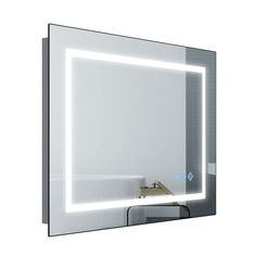 a bathroom mirror that has a light on it