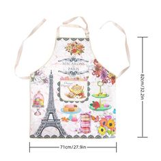 an apron with the eiffel tower on it is shown in front of a white background