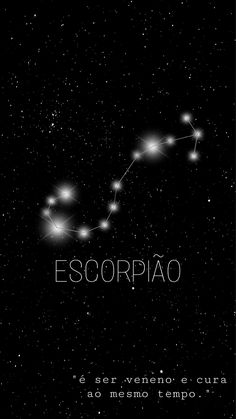 the zodiac sign escorpiao on a black background with stars in the sky