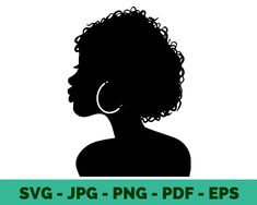 the silhouette of a woman's head with curly hair and hoop earrings on her ear