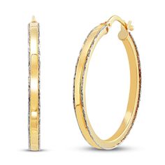 These dazzling women's earrings feature a wide bar of lustrous 14K yellow gold trimmed by a shimmering line of white rhodium. Secures with hinged backs. 14K Yellow Gold From the Italia D'Oro Collection Exclusively available from Jared® the Galleria of Jewelry. Jared The Galleria Of Jewelry, Snap Lock, White Earrings, Cartier Love Bracelet, Earring Backs, Designer Earrings, Verona, Fashion Earrings, Stone Color