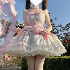 45543671496932|45543671529700|45543671562468 White Fitted Kawaii Dress, Fitted White Kawaii Dress, White Sleeveless Princesscore Dress, Pink Ruffled Costume Dress, Pink Ruffled Dress For Costume, Pink Kawaii Costume Dress, Pink Ruffled Dresses For Costumes, White Fitted Princess Petticoat, White Kawaii Dress With Lace Trim