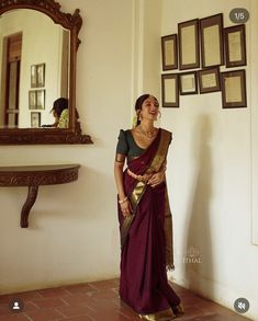 Bottle Green Saree, Indian American Weddings, Maroon Lehenga, Engagement Saree, Maroon Saree, Bridal Sarees South Indian, Indian Outfits Lehenga, Wedding Lehenga Designs, Indian Party Wear