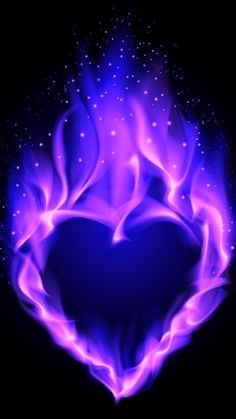 a blue heart with flames in the middle