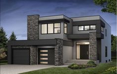 this is an artist's rendering of a two story house in the evening time