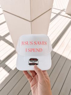 ✨"Jesus Saves I Spend" trucker hat ✨All hats are made to order ✨Authentic Otto Brand trucker hats Nashville Trucker Hat, Bride Trucker Hat, Hat Ideas For Women, Trendy Hats For Women, Funny Trucker Hats, Womens Trucker Hat, River Time, Diy Hats, Car Fashion