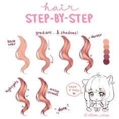 hair step by step instructions for girls with long, wavy hair and pinkish colors