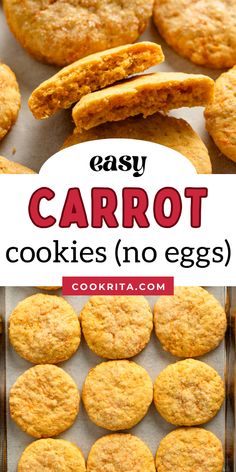 easy carrot cookies no eggs on a baking sheet with text overlay that reads easy carrot cookies no eggs