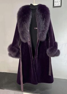 Purple Aesthetic Fashion, Purple Winter Outfit, Purple Fur Coat, Dull Purple, Velvet Outfit, Cotton Dresses Summer, Velvet Aesthetic, Chiffon Summer Dress, Purple Coat