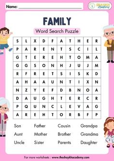 a family word search puzzle for kids