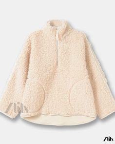 Zlily - Fleece Sportswear with Lamb Wool Zip-up Hooded Jacket Jacket 2022, Zipper Sweater, Loose Long Sleeve, Zippered Sweater, Sweater Coat, Fleece Sweater, Womens Fleece, Fleece Sweatshirt, Pullover Jacket