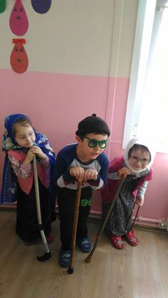 three young children are dressed up and posing for the camera with their crutches