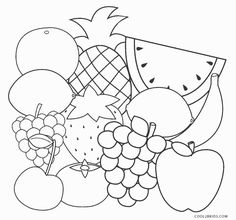 a black and white drawing of fruit is shown in this coloring page for kids to color