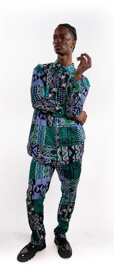 PRODUCT DETAILS: Designed in the U.S., hand-crafted in Africa Delivery within 2 weeks Multiple prints available This exceptional, multi-colored shirt and pants set, made of various unique African Ankara print fabrics, will make you stand out with the pops of color and provide a nice, laid back sense of style! FABRIC CARE: Dry Clean. Hand Wash. Machine Wash. SIZE CHART: Patterned Long Sleeve Printed Sets, Blue Long Sleeve Sets With All Over Print, Multicolor Printed Sets With Long Sleeves, Multicolor Printed Long Sleeve Sets, Shirt And Pants Set, Ankara Dresses, Ankara Print, African Ankara, Fall Prints