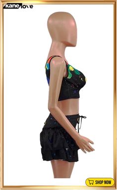 Summer Party Black Paints Strap Crop Top and Mini Skirt 2pc Set Strap Crop Top, Skirt Sets, Black Paint, Summer Party, Two Piece Skirt, Mini Skirt, Backless Dress, Two Piece, Crop Top