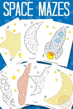 printable space mazes for kids to color and practice their handwriting on the surface