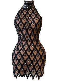 See through rhinestone dress embellished dress. This is a one size dress as it is very stretchy. Fits sizes XS, S, M,L, XL. Extra Birthday Dress, Goth Ootd, Rhinestone Clothes, Bling Dresses, Bead Dress, Rhinestone Outfit, Bad Dresses, Bling Dress, Black And Silver Dress