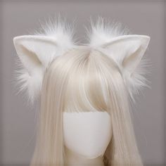 Kawaii Colorful Fluffy Cat Ears - Juneptune White Wolf Ears And Tail, White Cat Ears, White Cat Ears And Tail, Brown Cat Ears And Tail, Cat Ears And Tail Set, Purple Cat Ears And Tail, Novelty Cat Ears Hair Accessories, Cat Ears And Tail, Cottagecore Dark Academia