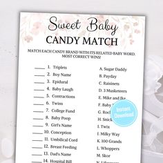 a printable candy match game for babys to play on their own wedding day