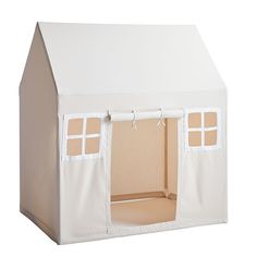 a white tent with two doors and windows