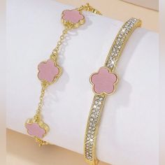 Nwot Pink And Gold Fashion Jewelry Gold And Pink Jewelry, Gold Fashion Jewelry, Cute Christmas Ideas, Clover Bracelet, Gold And Pink, Jewelry Accessories Ideas, Accessories Ideas, Pink Jewelry, Cute Bracelets