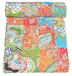 PRICES MAY VARY. Cotton Quilt Throw Blanket, Braided Rag Rugs, Vintage Bedspread, Quilts Decor, Quilted Throw Blanket, Handmade Bed, Screen Printed Fabric, Kantha Blankets, Quilted Bedspreads