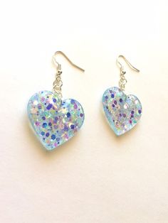 Blue Glittery Heart Earrings Handmade Resin Jewelry Lightweight Accessories Sterling Silver Gift for Women - Etsy Sparkling Blue Earrings For Gift, Heart-shaped Glitter Earrings For Gifts, Glitter Heart Earrings As Gift, Heart Shaped Glitter Earrings For Gift, Blue Heart-shaped Earrings For Party, Blue Heart Earrings For Valentine's Day, Blue Earrings For Valentine's Day Party, Blue Dangle Heart Earrings For Party, Blue Handmade Heart Dangle Earrings