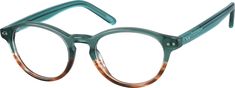 These round glasses in hand-polished acetate have mega style. They are studded with two silver rivets on the outer rims and temple arms. Spring hinges provide a comfortable fit. Available in two colors: striped amber and a two-tone design of smokey malachite green and brown pattern. Please note the actual pattern on eyeglasses may vary slightly from the one pictured. | Zenni Preppy Round Prescription Glasses Green Plastic Frame Round Prescription Glasses, Round Eyeglasses Frames, Malachite Green, Gamine Style, Diamond Face Shape, Zenni Optical, Round Eyes, Fashion Eye Glasses, Round Glasses