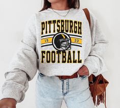 WELCOME TO MY STORE ♥️ This Pittsburgh Shirt, Pittsburgh Football Crewneck, Vintage Pittsburgh Football Sweatshirt, Steelers Sweatshirt, Pittsburgh Gifts, Game Day Shirt, Steelers T-Shirt, Pittsburgh Steeler, Blitzburgh, Stillers, Stihllers, Pittsburgh Sweater, College Gifts, Football Lovers, Gift for her, Gift for him, American Football, Super Bowl Shirt, Christmas Gifts, Birthday Gifts, Sunday Football. *Please check Color and Size Charts before placing the order. You can find them in the list Football Season Crew Neck Top With Lettering, Football Season Crew Neck T-shirt With Lettering, Crew Neck T-shirt With Lettering For Football Season, Steelers Game Day Outfit, Steelers Shirts, Steelers Sweatshirt, Football Super Bowl, Football Crewneck, Sweat Vintage