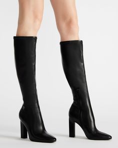 Elevate your style with our ARIA knee-high heeled boot. Crafted with a sleek design, these boots will add a touch of sophistication to any outfit. You can confidently step out in style with a comfortable heel height and secure fit. Perfect for any fashion-forward individual. 4 inch heel height Size 6 measurements: 13.5 inch shaft circumference, 14.5 inch shaft height Size 8 measurements: 14 inch shaft circumference, 15.75 inch shaft height Size 10 measurements: 15 inch shaft circumference, 16.5 Black Heeled Boots Knee High, Classic Knee High Boots, Knee High Boots With Heels, Steve Madden Knee High Boots, Steve Madden Black Boots, Knee High Black Boots, Black Heeled Boots, Black High Boots, Steve Madden Store