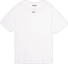 Basic White Sports T-shirt, Sporty White Workout T-shirt, White Nike Tops For Gym, Nike White Tops For Gym, Nike Sporty Relaxed Fit Tops, White Short Sleeve Activewear With Logo Print, Basic White Moisture-wicking Top, Basic White Nike Top, White Nike T-shirt For Workout