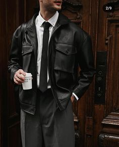 Leather Jacket Formal Outfit, Suit With Leather Jacket, Leather Jacket Suit, Men Dress Outfits, Aesthetic Guy Outfits, Leather Jacket Outfit Men, Classy Outfits Men, Concept Clothing, Leather Jacket Style