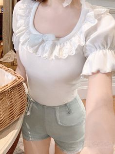 Kawaii Aesthetic Coquette Dollette Lace Neckline Rib Knit Tshirt Blouse Measurements Please choose according to weight. S 40-50kg / 90-110lb M 50-55kg / 110-121lb L 55-60kg / 121-132lb XL 60-65kg / 132-143lb *Standard shipping time to the US is 9-19 business days. Please consult our shipping page for shipping time estimates for other countries. *Please check the measurements/size chart very carefully when ordering from The Kawaii Factory. Most of our clothes come in Asian sizes, which are generally 1-2 sizes smaller than US/EU sizes. Buyers shall bear the full cost of return shipping charges unless the product is significantly different from what is described on the product page. *Lingerie and pajamas cannot be returned or exchanged. Cute White Tops With Lace Collar, Cute White Top With Lace Collar, White Fitted Sweet Style Top, White Fitted Sweet Top, White Casual Top With Lace Collar, Casual White Top With Lace Collar, Cute White Top With Doll Collar, Cute Tops With Doll Collar For Spring, Casual Doll Collar Top For Spring