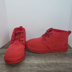 Ugg Neumel Samba Red Suede Low Boots 3236 Mens Casual Red Lace-up Boots, Winter Lace-up Sneakers With Red Sole, Casual Boots With Red Sole And Round Toe, Casual Lace-up Boots With Red Sole, Casual Ankle-high Boots With Red Sole, Casual Red Plain Toe Boots, Casual Red Boots With Rubber Sole, Casual High-top Boots With Red Sole, Red Winter Sneakers With Rubber Sole