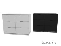 two white and black dressers side by side with the same drawer on each side