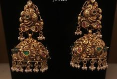 Earrings For Saree, Gold Buttalu, Golden Jhumka, Indian Wedding Jewelry Sets, Antique Gold Earrings, Gold Jewels Design, Antique Necklaces Design, Antique Necklaces