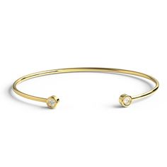 This 14k gold diamond bangle comes with 2 round diamonds. Perfect for layering or to gift someone special. M A T E R I A L & L E N G T H Available in 14k Yellow Gold, 14k Rose Gold, 14k White Gold Measurement: Standard size is for 6.5 inch wrist but can be customized. Carat Weight: .16 Number of stones: 2 Wire thickness: 1.5 mm Color: G Quality: SI-VS Additional Notes: * Non-Conflict Diamonds * Made in the USA C U R R E N T ∙ T U R N A R O U N D Processing Time: 5-7 business days Within Unit Round Cuff Bracelet With Diamond Accents As Gift, Adjustable Diamond Bangle For Anniversary, Yellow Gold Bangle With Single Diamond As Gift, Yellow Gold Cuff Bracelet With Diamond Accents As Gift, Anniversary Yellow Gold Cuff Bracelet With Diamond Accents, Round Cuff Bracelet With Single Cut Diamonds For Anniversary, Diamond Cuff Bracelet Gift, 14k Gold Bangle With Single Diamond For Anniversary, Yellow Gold Bangle With Single Cut Diamonds For Gift