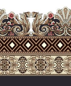 an ornate border with flowers, leaves and swirls in brown tones on a white background