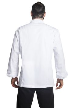 We are happy to say that one of our most popular chef Jackets, Bragard Julius, now comes in Long sleeve from sizes 34-62 US. The sleeves on the Julius measure 30” and feature Underarm air vents for comfort and constant freshness when working in a hot & busy kitchen. Made of 65% Polyester and 35% cotton, the material combination provides easy mobility and ensured durability. 1 chest pocket. Snap buttons. Underarm airvents. Length 30” 65% polyester, 35% cotton White Sizes: 34 to 64 White Long Sleeve Sport Coat For Fall, Professional Long Sleeve Blazer With Pockets, White Long Sleeve Sport Coat With Pockets, Professional Fitted Long Sleeve Outerwear, White Sport Coat For Workwear, White Long Sleeve Sport Coat For Work, White Fitted Long Sleeve Sport Coat, Professional White Long Sleeve Outerwear, White Professional Long Sleeve Outerwear