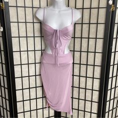 Ladies, Purple Bodycon Midi Sheath Dress Has Spaghetti Straps, And A Cut Out Around The Waist By Sheen Size Medium (Nwt) Solid Two-piece Summer Dresses, Two-piece Solid Color Summer Dress, Summer Two-piece Midi-length Dress, Two-piece Midi Length Summer Dress, Summer Two-piece Midi Dress, Two-piece Midi Dress For Spring, Spring Two-piece Midi Dress, Solid Two-piece Dresses For Spring, Casual Fitted Two-piece Dress