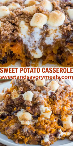 sweet potato casserole with cream cheese on top and brown sugar on the bottom