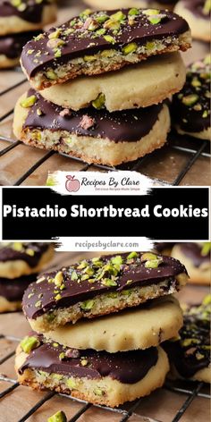 pistachio shortbread cookies with chocolate and pistachio