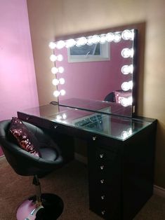 Black Vanity Bedroom Vanities, Black Vanity Bedroom, Vanity Makeup Rooms, Black Makeup Vanity, Mirror Drawer, Tabletop Vanity Mirror, Room 101, Makeup Vanity Mirror With Lights, Beauty Room Vanity